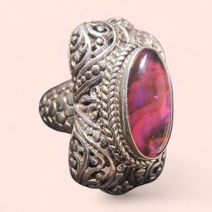 Sarda Bali Designer Pink Abalone Quartz Triplet Statement Ring